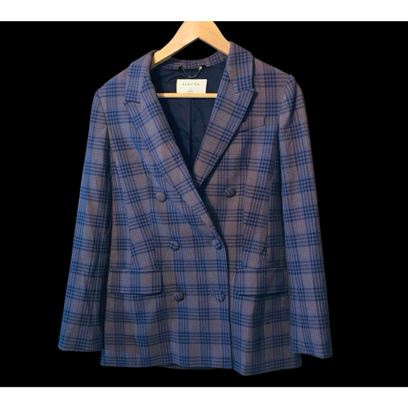 Aritzia Babaton Samuel blue gray double-breasted plaid blazer - Picture 2 of 10